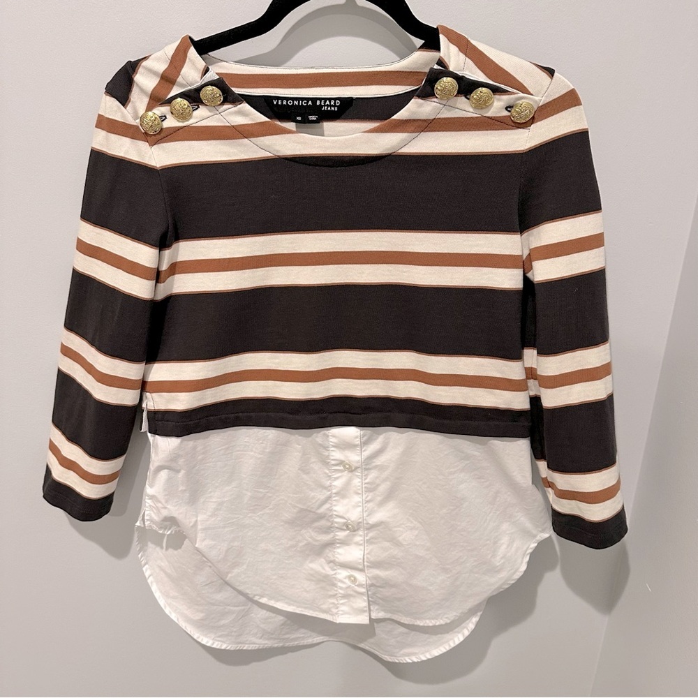 Veronica Beard Bertie Stripe Layered Top
Women's XS Charcoal Multi Pullover